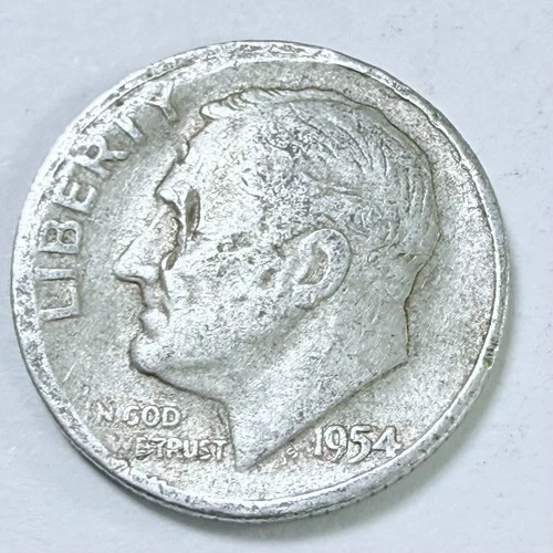 1954 D Roosevelt 10c Dime 90% Silver Circulated Coin #7811