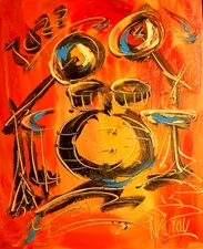 DRUMS  CONTEMPORARY  - ORIGINAL OIL Painting  Stretched  CANVAS B7EFVF5