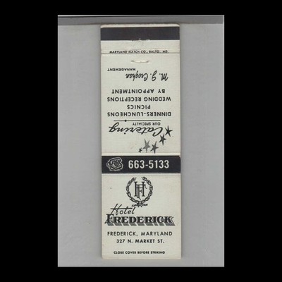 Matchbook Cover Hotel Frederick - Frederick, MD