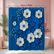 Stylish Blue and White Floral Shower Curtain - Modern Bathroom Decor