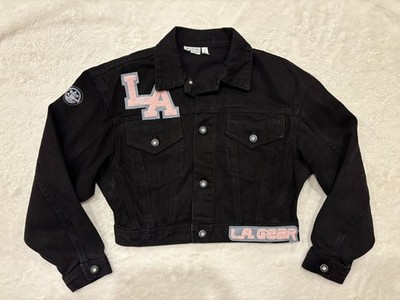 Vintage LA Gear Small Crop Jacket Black Denim Letterman Jean Grunge 80s 90s