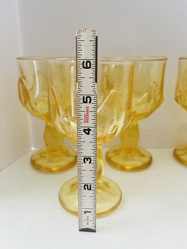 VTG SET OF 4 FRANSICAN CABARET 6" YELLOW FLOWER FOOTED WINE/WATER GOBLET MCM - Picture 4 of 5