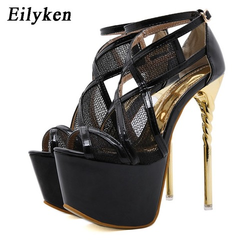 Sexy Ankle Strap Peep Toe Mesh Platform Heels Pumps
