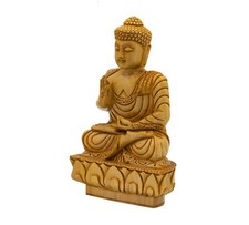 Wooden Hand carved Meditating Buddha Statue Sitting On Lotus On Kadam Wood