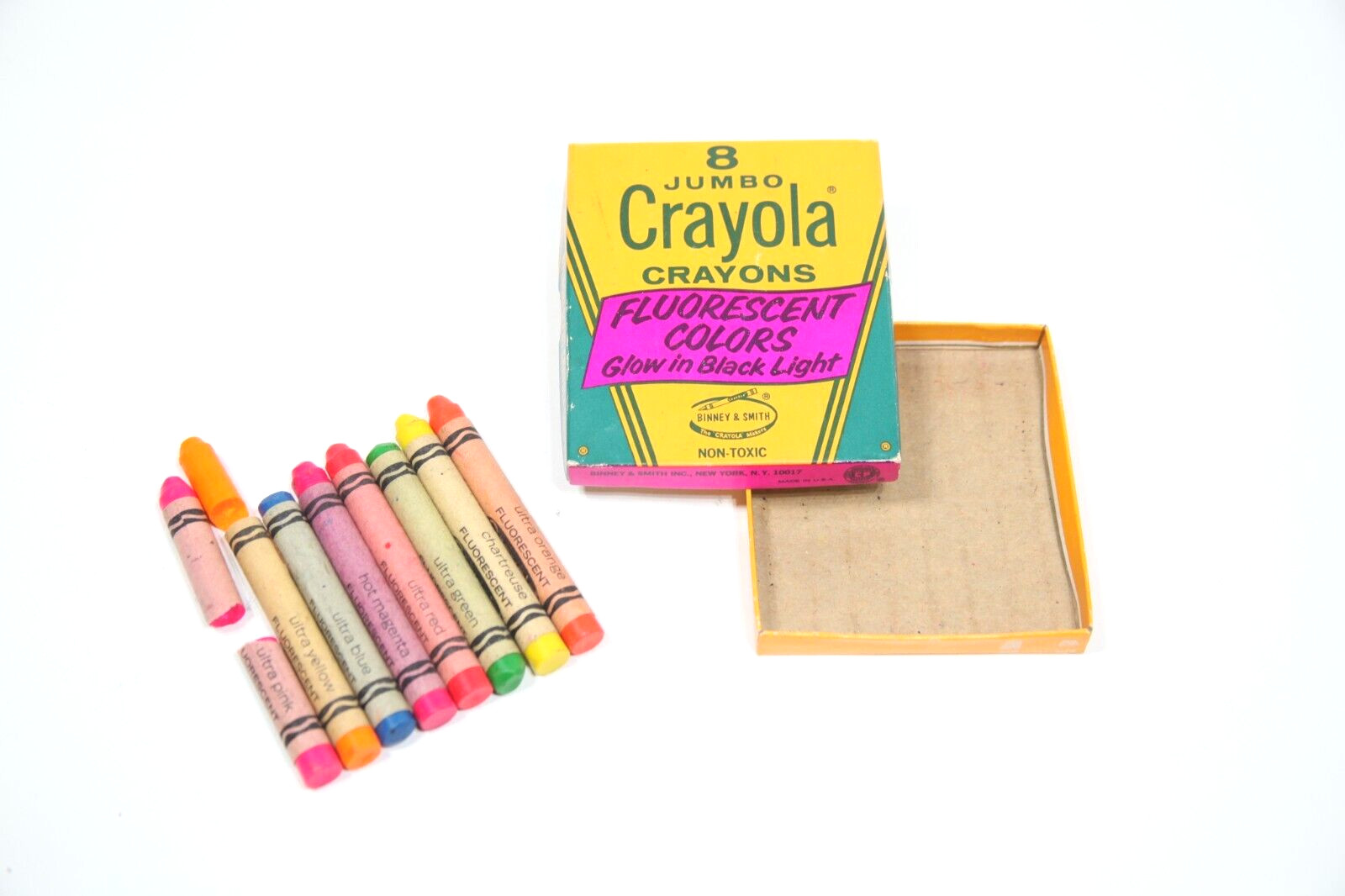 Vintage Crayola Crayons Fluorescent Colors Jumbo 8 Binney and Smith
