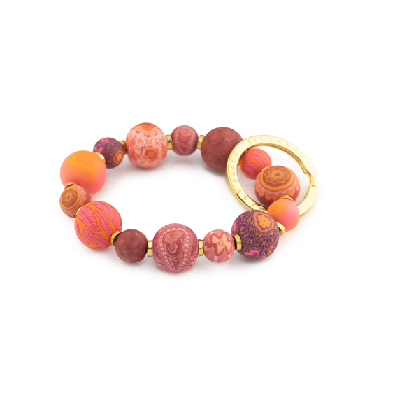 Jilzarah Handmade Savannah Red Orange 15mm Clay Bead Wrist Keychain