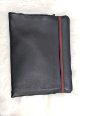 Auth Gucci Large Clutch Document Black Leather Pouch Bag GG