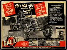 1953 Galion Road Grader New Metal Sign: Model 503 Tandem Drive - Galion, Ohio