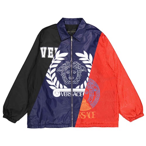 Versace Men's Compilation Logo Tri-Color Jacket, Brand Size 50, Red