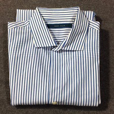 Perry Ellis Blue  White Stripe Long Sleeve Button Front Dress Shirt Mens Size M