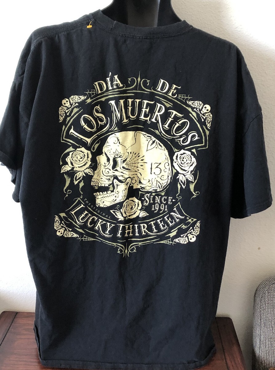 VTG.Lucky 13 DIA DE LOS MUERTOS Mens Hip Hop Punk Skate