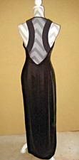 Rimini black velvet halter sleeveless fitted slit mesh back evening gown 4