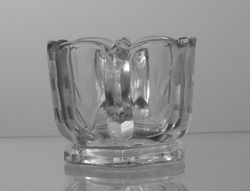Muesca grabada de hojas vintage con 2 manijas de vidrio transparente abierto azúcar aproximadamente 2 5/8" B37 - Imagen 5 de 11