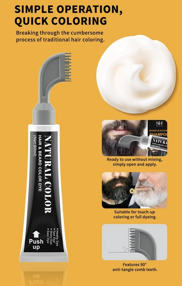 Champú permanente para barba bigote natural para hombres 2 en 1 tinte para barba negra Foto 4 de 4