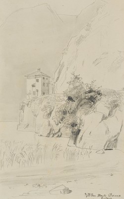 R. SCHICK (1840-1887), Ansicht des Monte Brione am Gardasee,  1878, Bleistift