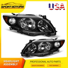Headlights For 2009 2010 Toyota Corolla BASE LE XLE Black Amber Corner Headlamps