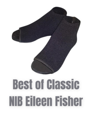 Eileen Fisher Stretch Ankle Bootie 8 1/2 Black 8.5 Platform Open Toe Comfy NWT