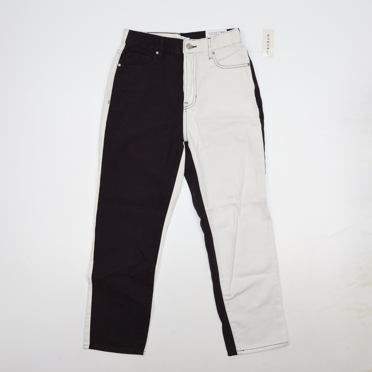 NWT PACSUN TWO TONE HIGH RISE STRAIGHT DAY \u0026 NIGHT BLACK WHITE JEANS SIZE  26 | eBay