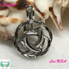 Full Bloom Flower - Silver Plated - Locket Pearl Cage Pendant - Hold 6mm - 8mm