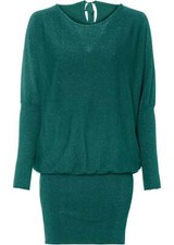 Strickkleid mit Bindeband Gr. 44/46 Petrol Damen Glitzer-Kleid Minikleid Neu*