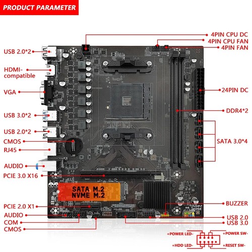 B450 Motherboard AMD Support DDR4 Desktop RAM AM4 CPU Slot NVME NGFF M.2 USB3.0 - Picture 8 of 16