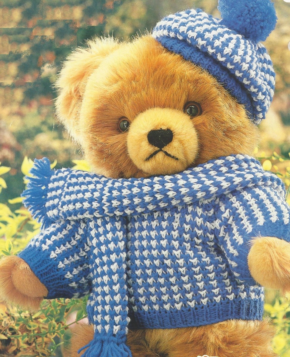 Teddy Bear Essentisals Knitting Patterns Hat,Scarf Coat, Dress, Jacket DK  732