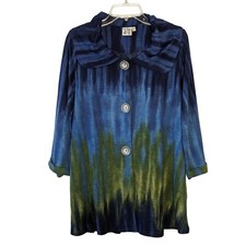 Parsley  Sage blue green tie dyed 3/4" sleeve Bohemian snap buttons Tunic S