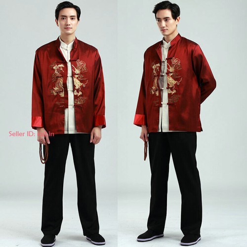 Mens Chinese Traditional Tang Suit Martial Arts Kung Fu Tai Chi Coat Uniform Top - Picture 7 of 20