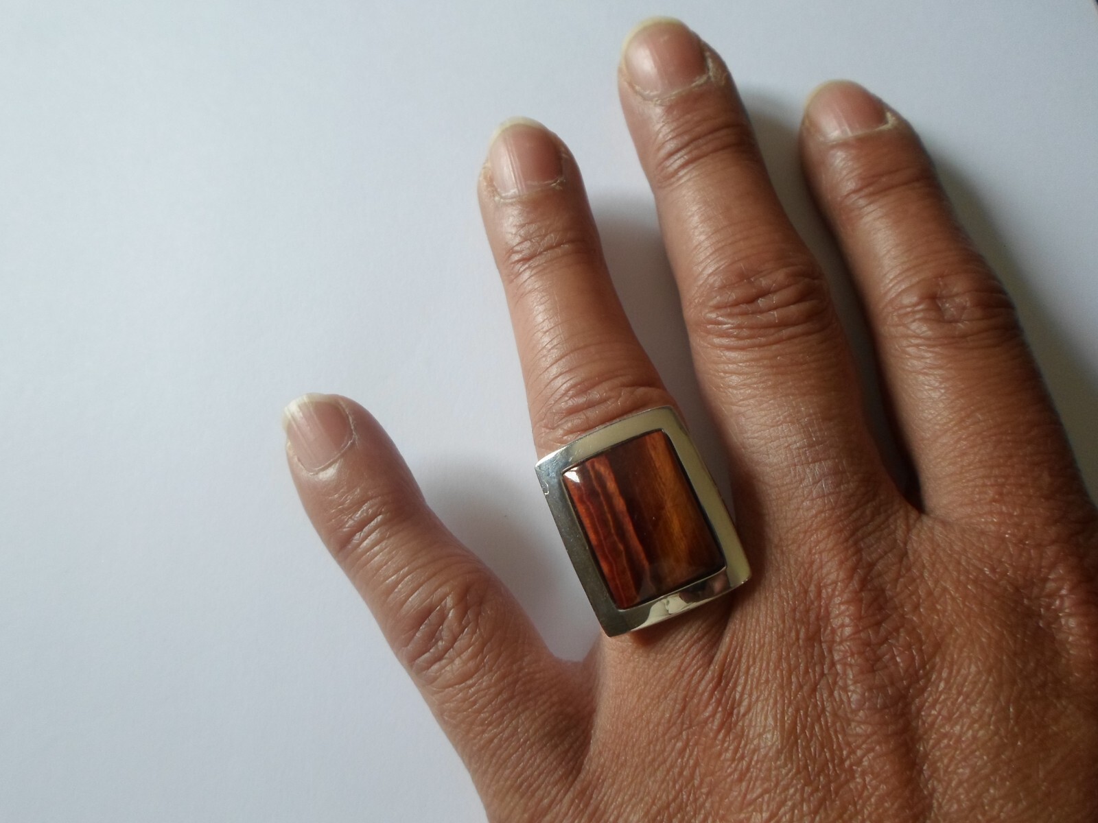 solid silver ring, Vallès, tiger eye rectangle, s… - image 1
