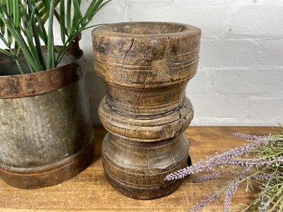 Vintage Antik Rustikal Wabi Sabi Handgeschnitzt Holz Mörser Schale Kerzenhalter