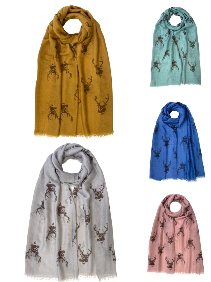 C&L Reindeer Stag Print Scarf Christmas Collection Light Wight Shawl Wrap