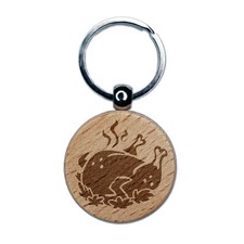 Delicious Turkey Dinner Thanksgiving Engraved Wood Round Keychain Tag Charm