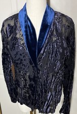 VTG Carol Anderson California Womens Blue Velvet Mesh Floral Blazer One Button