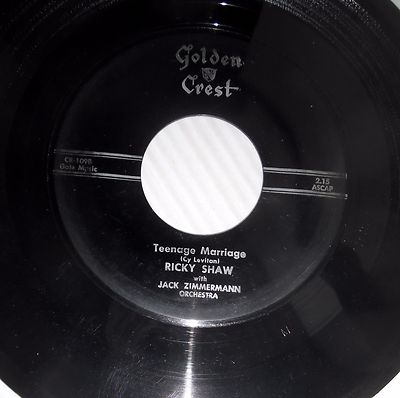 RICKY SHAW pop 45 TEENAGE MARRIAGE I'M READING BETWEEN THE LINES vg++ cond.F1229