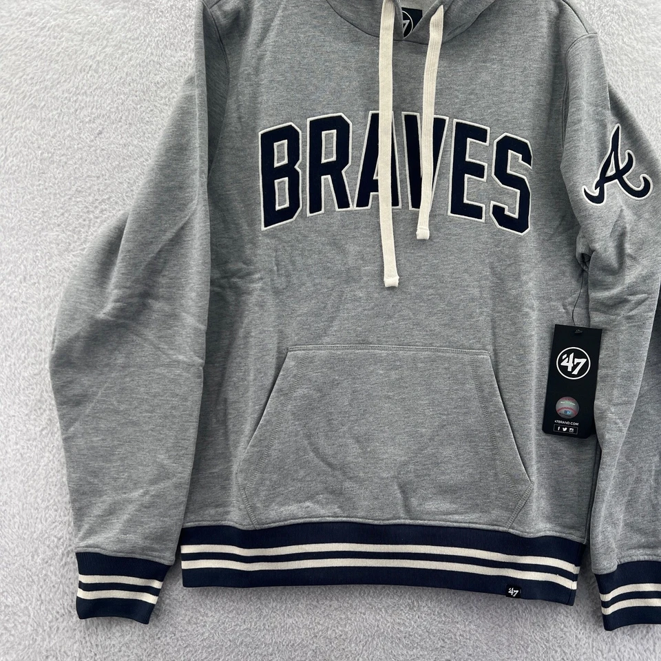 '47 Brand Atlanta Braves Hoodie Mens Medium Gray Sweatshirt Streetwear *A2 New - Image 2 of 4