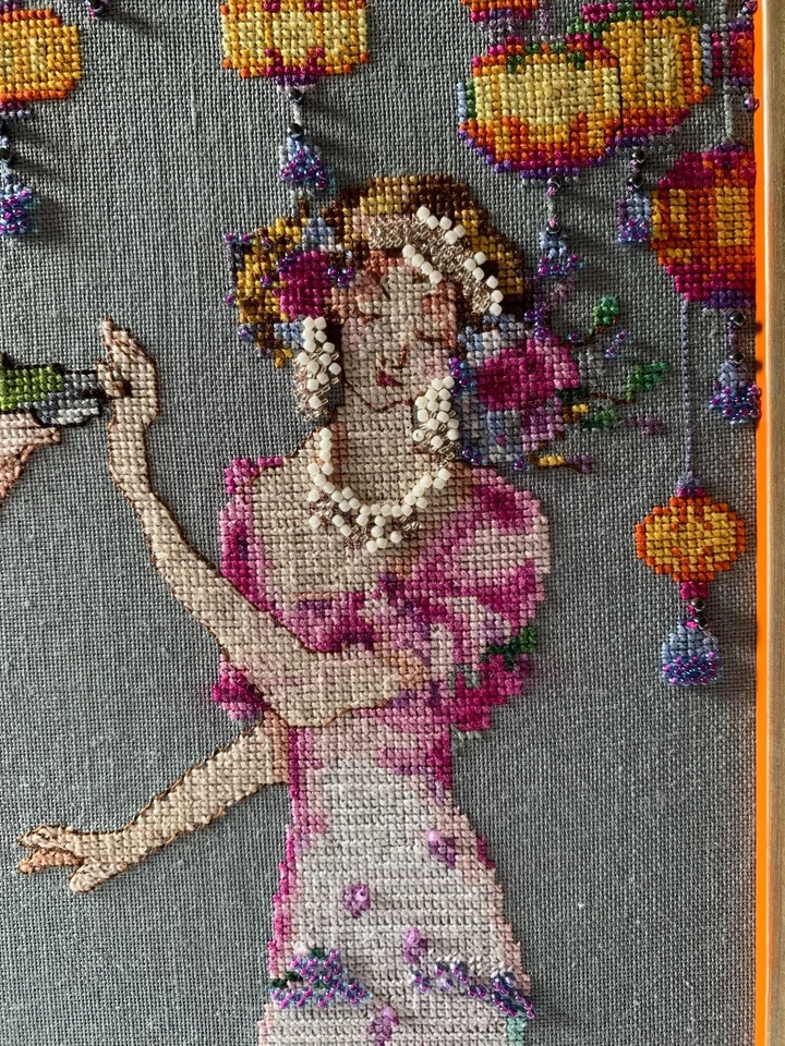 Mirabilia *THE GARDEN PARTY* Completed Finished Beaded Framed Cross Stitch - Image 2 of 4