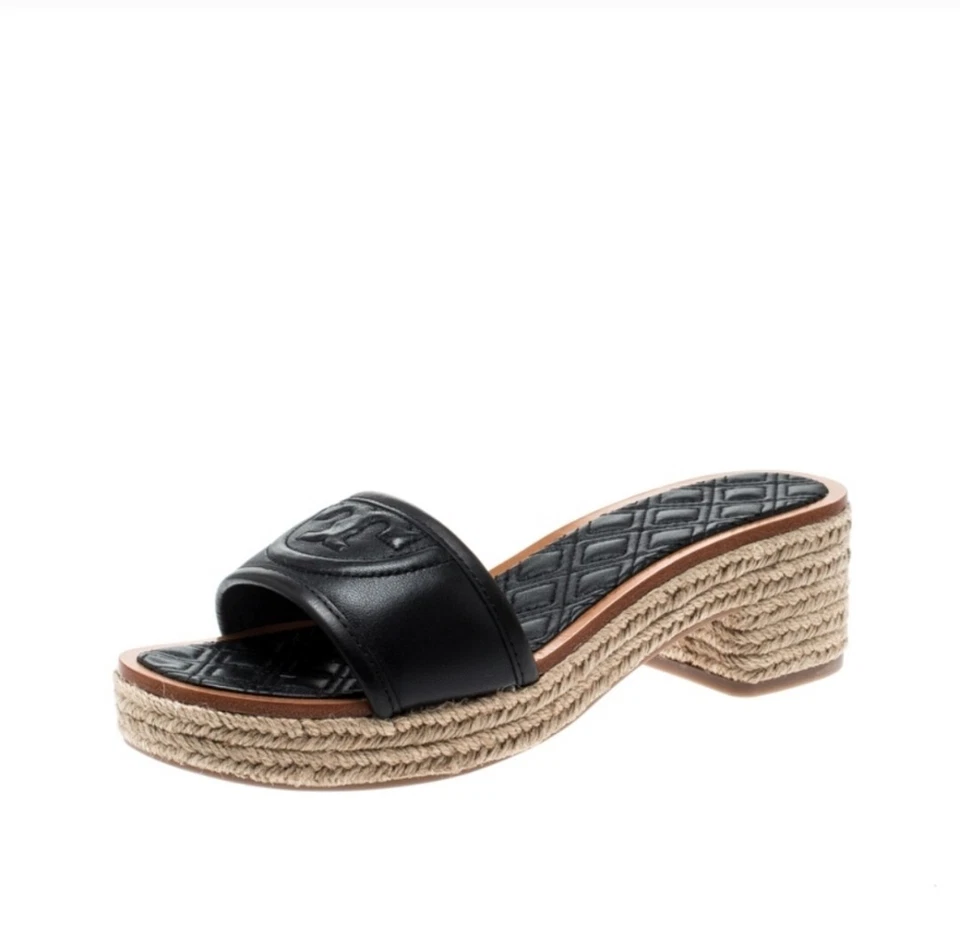 Tory Burch Fleming Alpargata Acolchada Mules Tacones Negro Talla 7.5 Foto 3 de 4