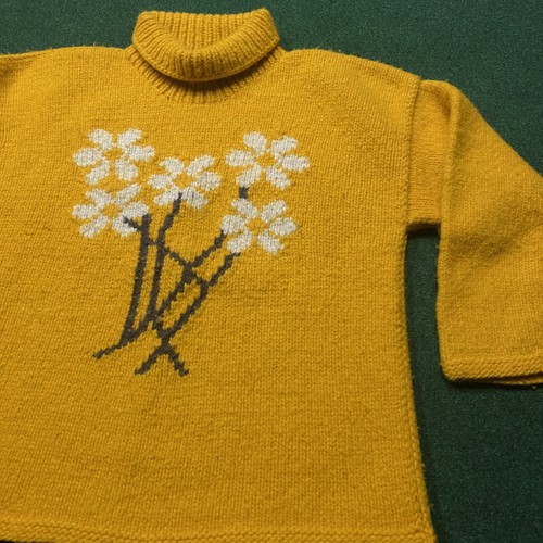 Vintage Wool Knit Sweater Mens Medium Yellow 80S 90S Flowers Daisy Sweatshirt - Picture 2 of 8