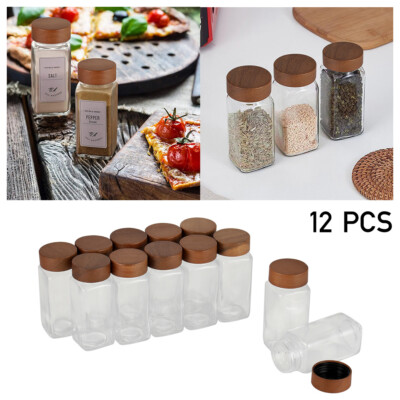 12pcs Square Glass Spice Jars Herb Bottle with Bamboo Lids Labels Storage  Pots UK