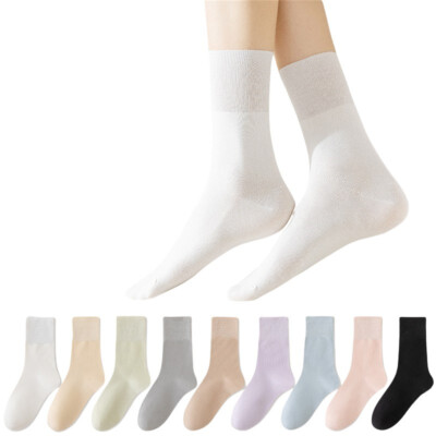 5 Pairs Women Solid Cotton Slouch Socks Mid Calf High Elastic Sports Stockings