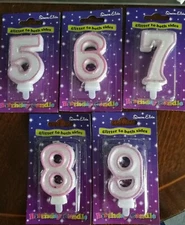 Pink Glitter Birthday Cake Candle, Double Sided Numbers Selection, Simon Elvin