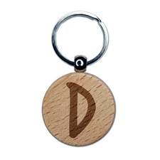 Letter D Uppercase Felt Marker Font Engraved Wood Round Keychain Tag Charm