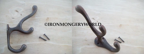 6" Large Antler Triple Cast Iron Antique Victorian style Hat and & Coat Hooks