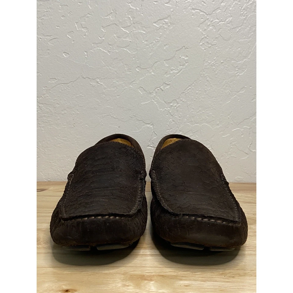 Mocasines de cuero Barneys New York marrón con patrón de piel de serpiente para hombre talla 10 hechos en Italia Foto 2 de 4