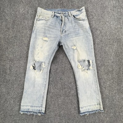 Mnml Jeans Mens 34x26 Light Wash Blue Distressed Cropped Straight Denim Pants