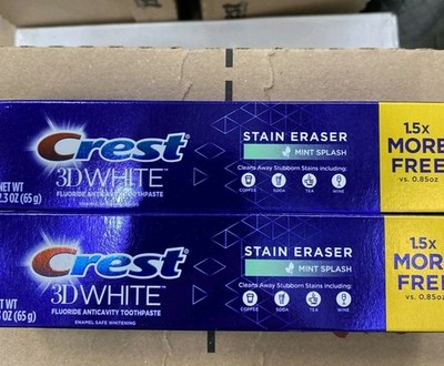 SET OF 2 Crest 3D White Stain Eraser Mint Splash Fluoride Toothpaste 2.3oz