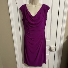 Lauren Ralph Lauren Faux Wrap Ruched Sleeveless Dress Size 10 Purple Z