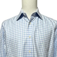 David Donahue Shirt Mens 16 Large Blue Plaid Long Sleeve Button Up Dress Cotton