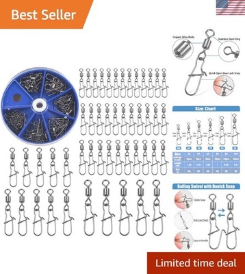 55pcs Fishing Snap Swivels - High Strength Copper & Stainless Steel Tackle