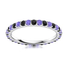 2MM Round Shape Tanzanite  Black Spinel 925 Sterling Silver Full Eternity Ring